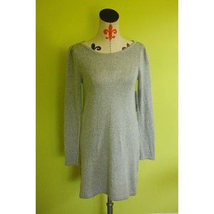 N Touch Sz S Knit Sweater Dress Keyhole Neck Long Sleeve Gray